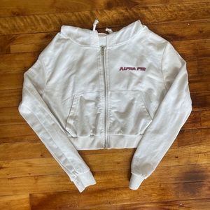 Cropped White Alpha Phi (APHI) Y2K Style Zip Up Sweatshirt